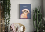 a Shih Tzu dog named Molly in a modern boho-style interior