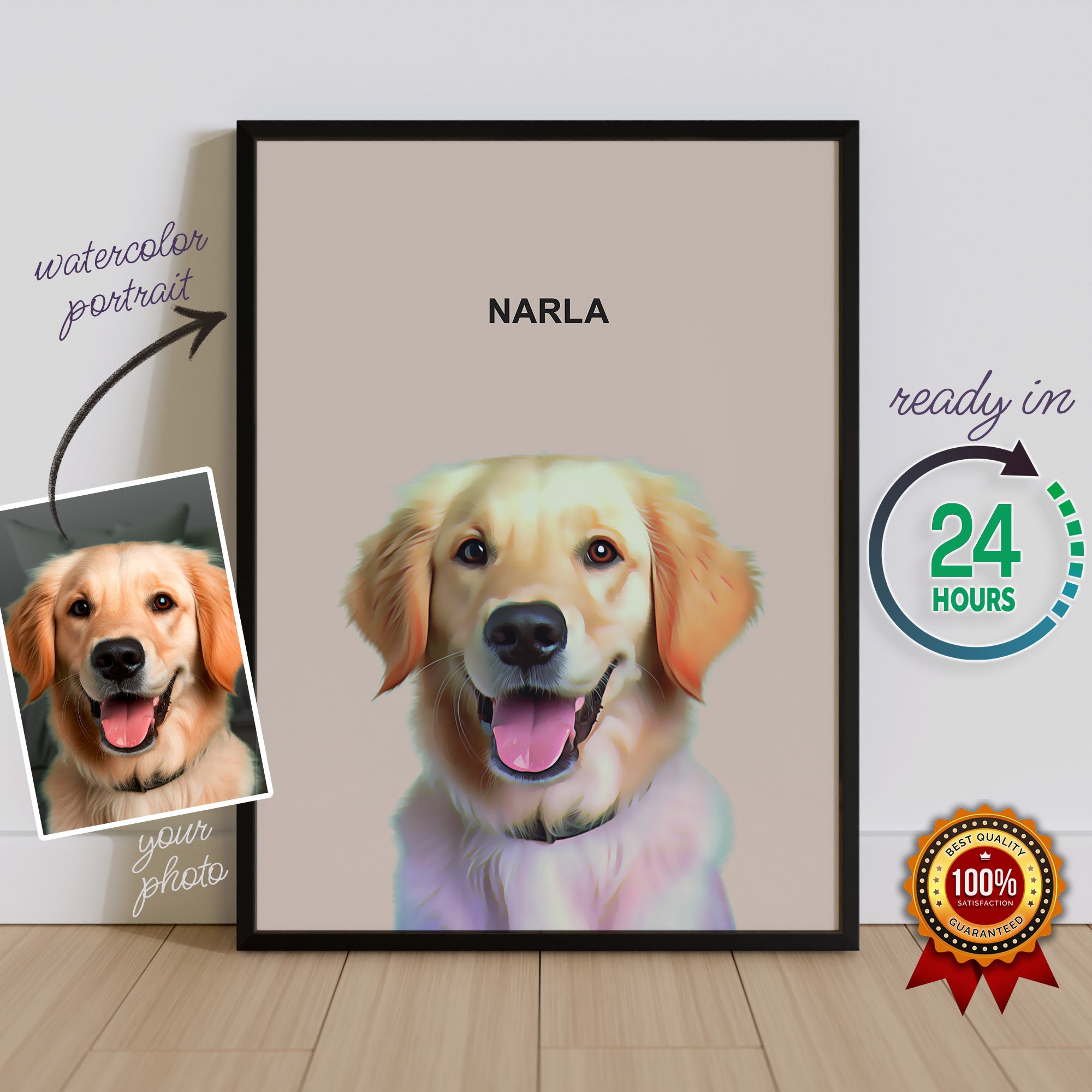 custom pet portrait from photo golden retriever
