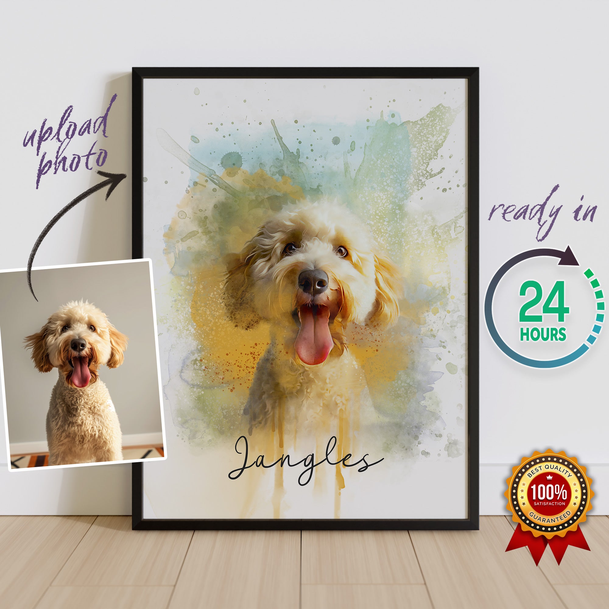 Watercolor Pet Portrait  - Golden Retreiver