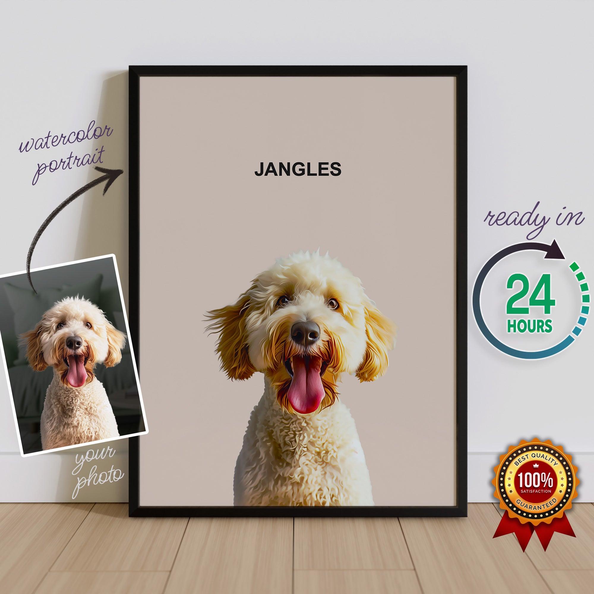 custom pet portrait from photo labradoodle