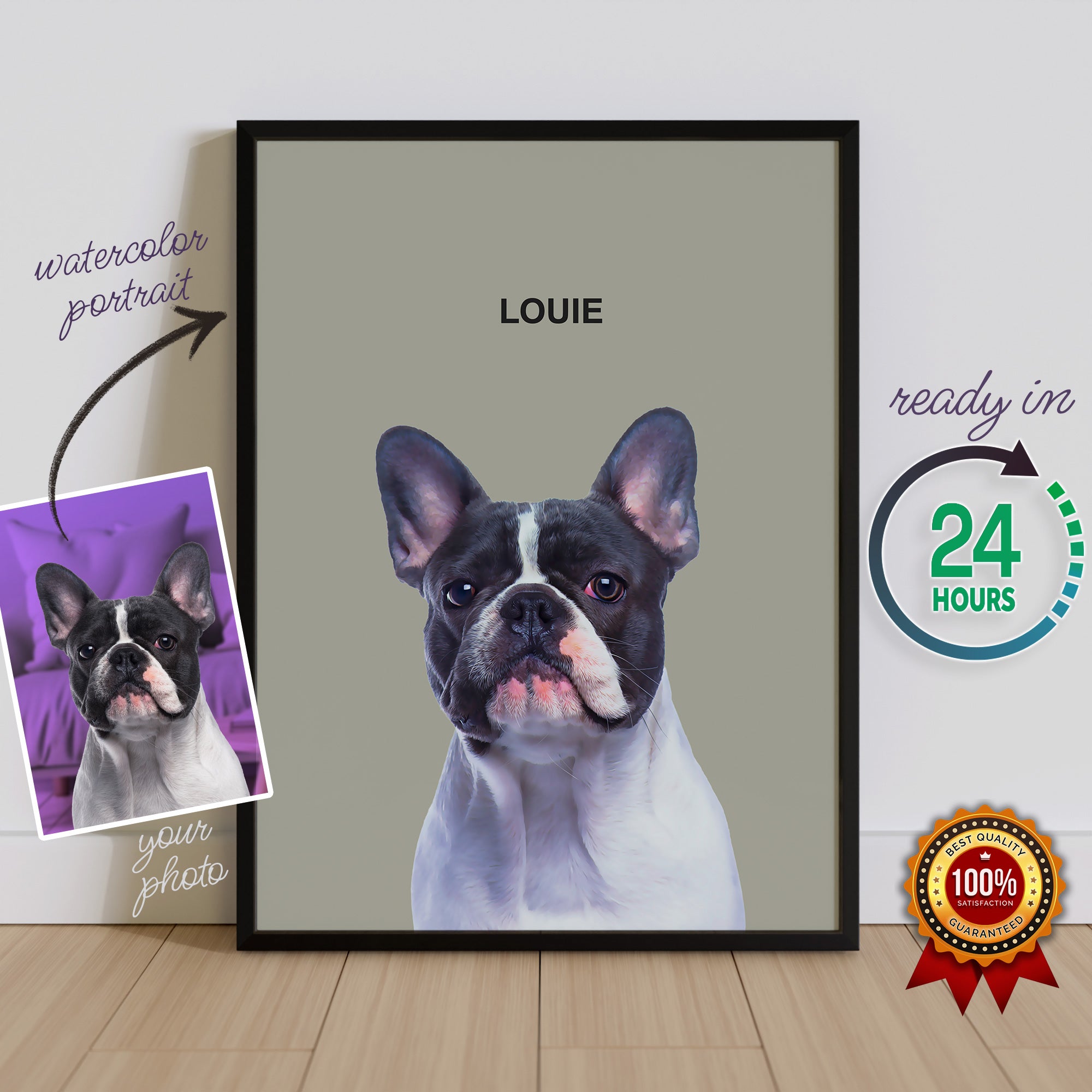 custom pet portrait from photo french bulldog