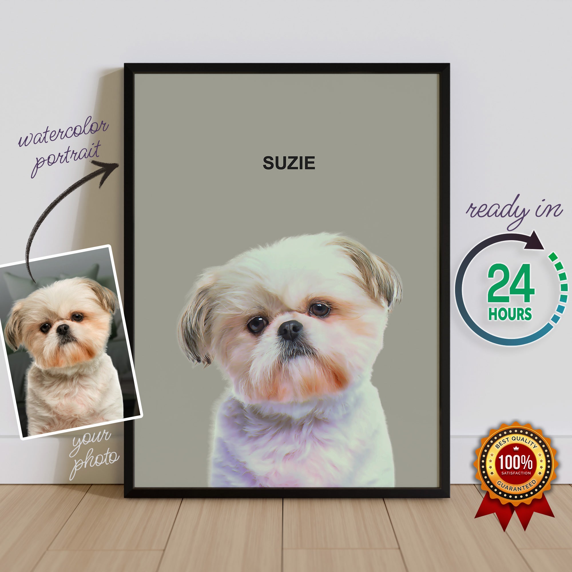 custom pet portrait from photo maltese shih tzu