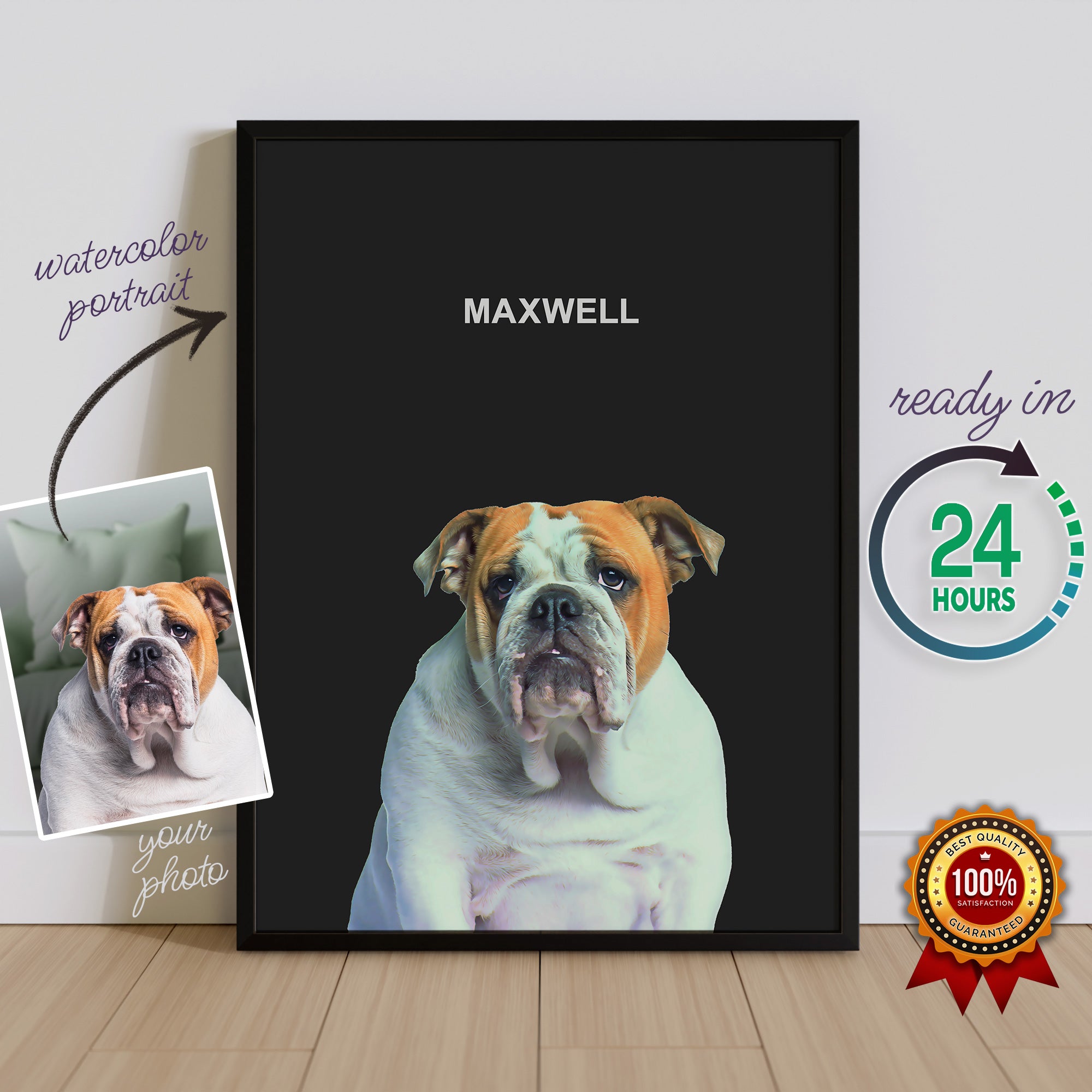 custom pet portrait from photo bulldog