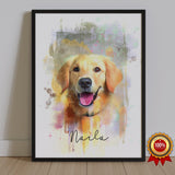 Watercolor Pet Portrait  - Golden Retreiver