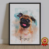 Watercolor Pet Portrait  - Pug