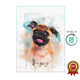 Watercolor Pet Portrait  - Pug