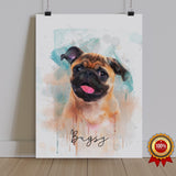 Watercolor Pet Portrait  - Pug