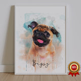 Watercolor Pet Portrait  - Pug